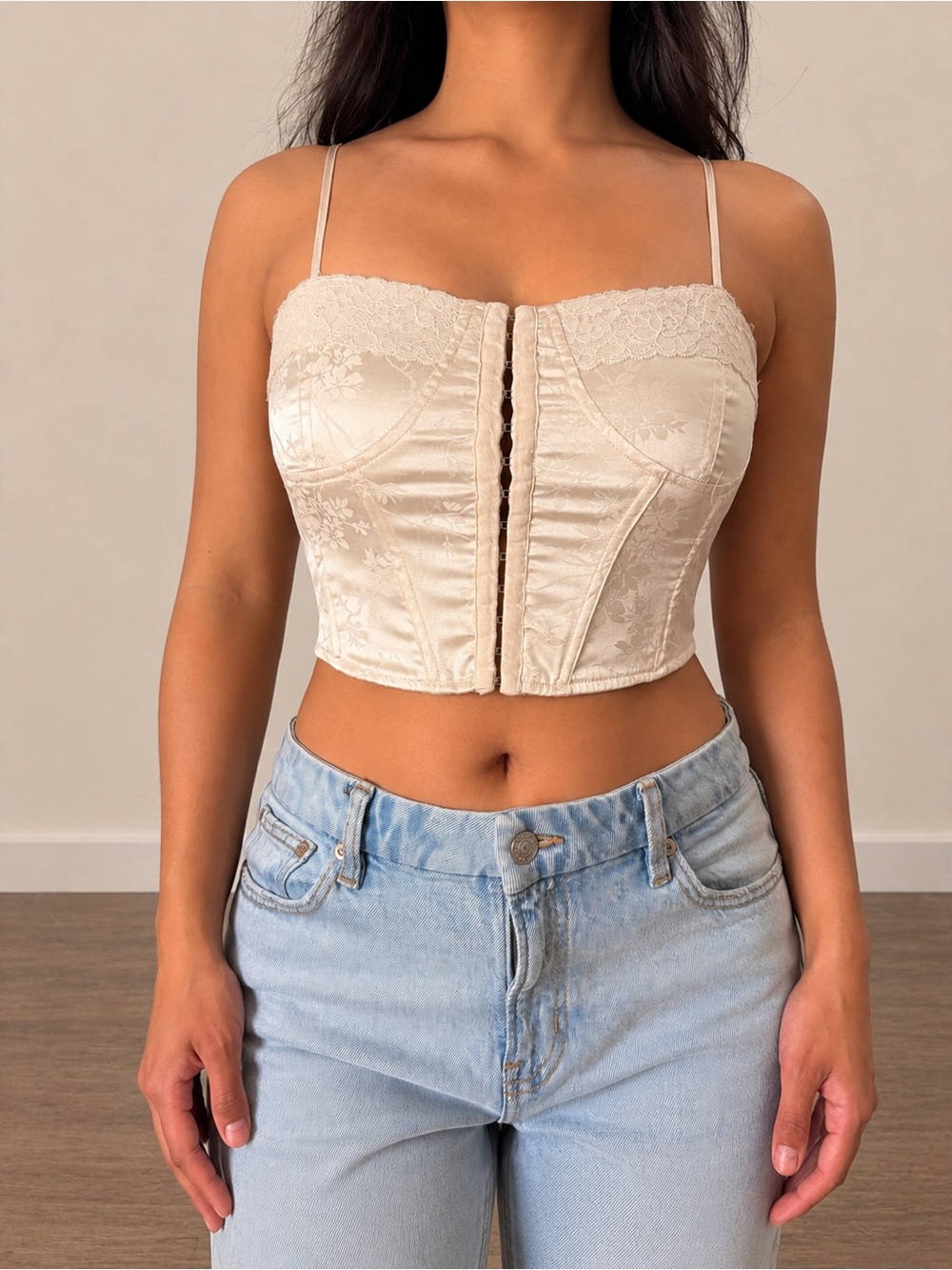Cream Lace Bustier Crop Top